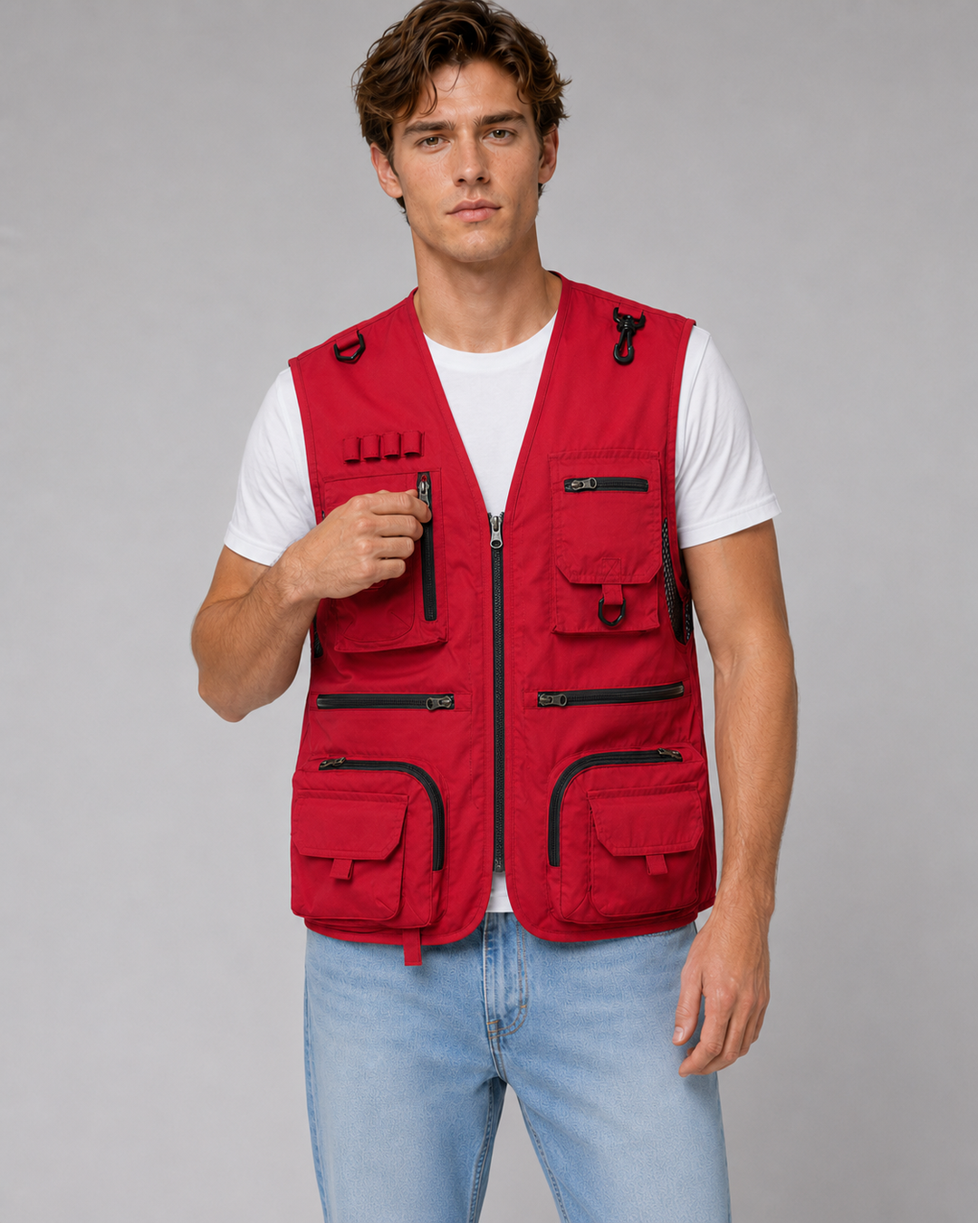 Lett herrevest, ideell for sommer- og vårutflukter, pustende for varme dager i naturen.