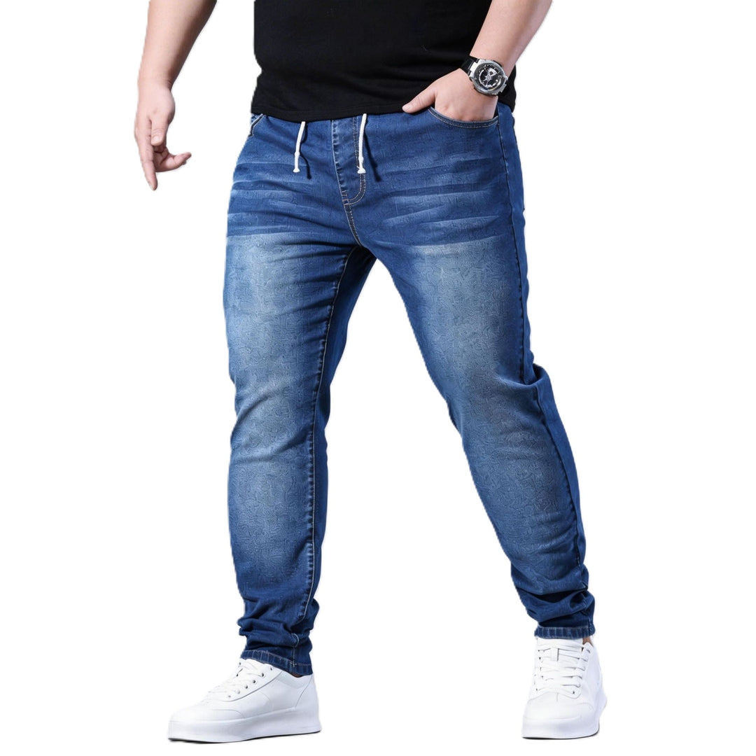 Stilig herre denim joggebukse med snøring. Myk og komfortabel for hverdagsbruk, trendy fritidsbukse.