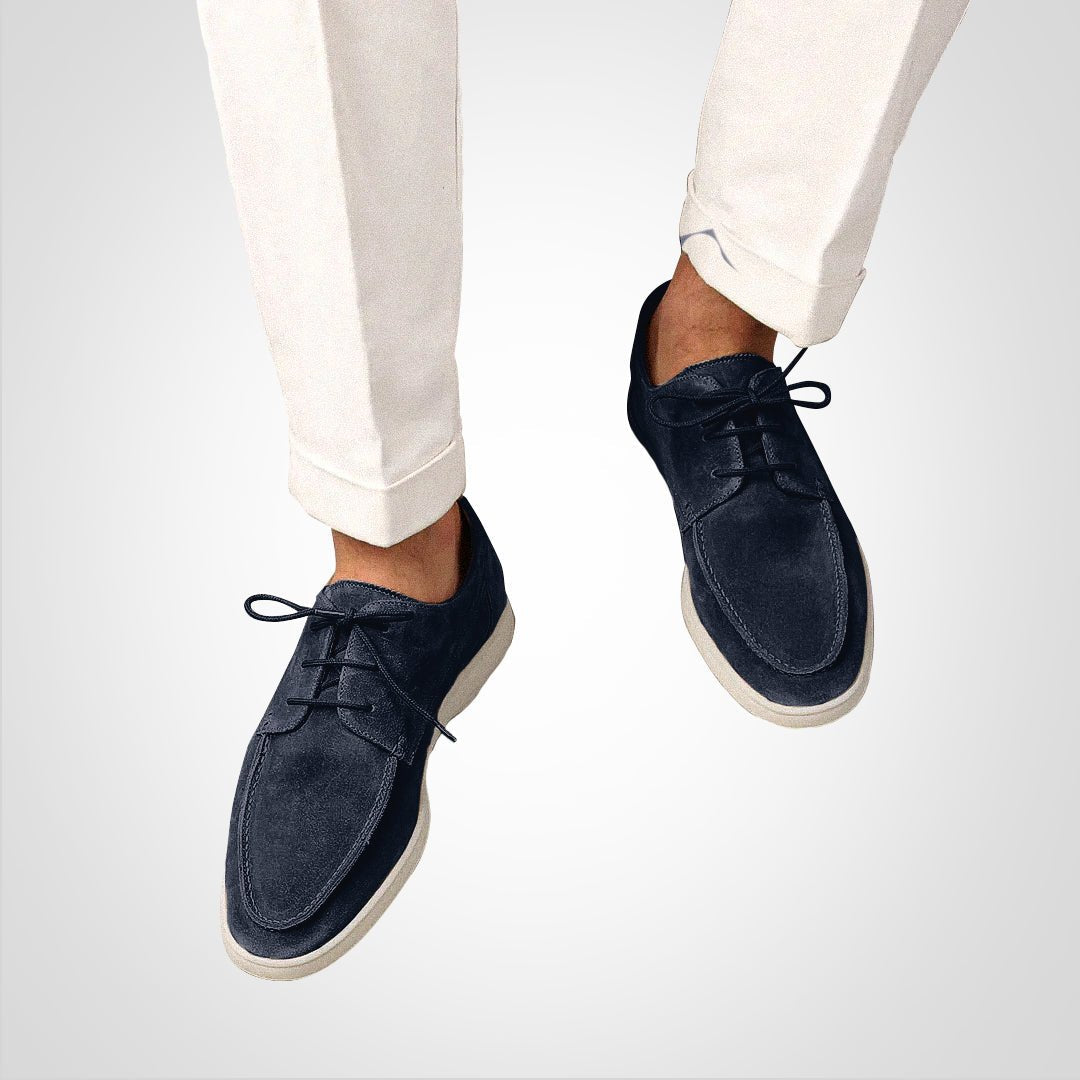 Beige herre loafer Derby snøresko med semsket utseende. Komfortable hverdagssko, perfekte for vår og høst.