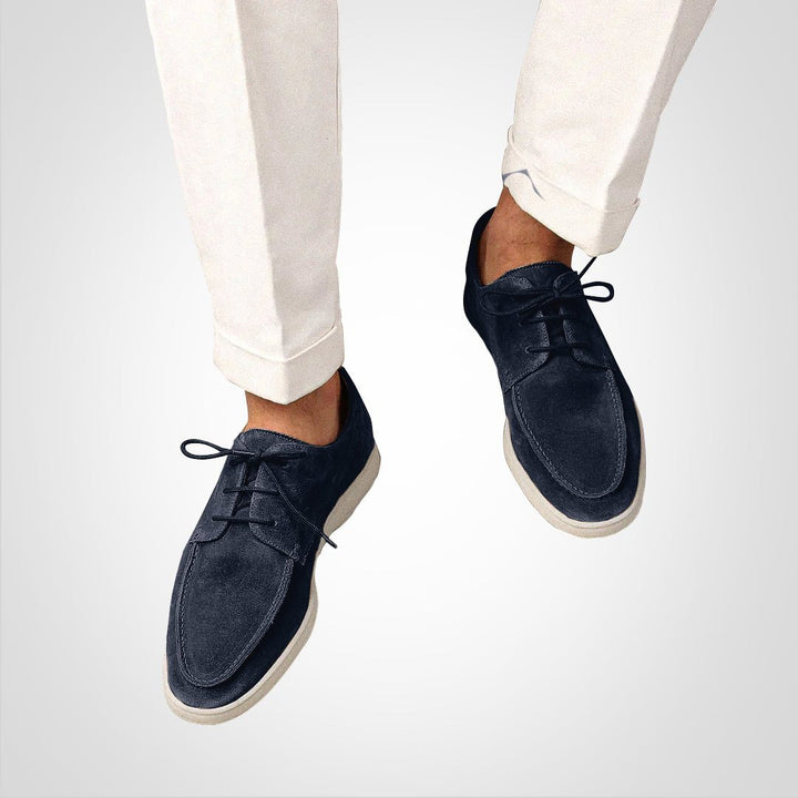 Beige herre loafer Derby snøresko med semsket utseende. Komfortable hverdagssko, perfekte for vår og høst.