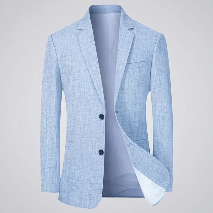 Allsidig herreblazer i lys blå eller grå kaffe. Klassisk dressjakke for menn, komfortabel for jobb og fest.