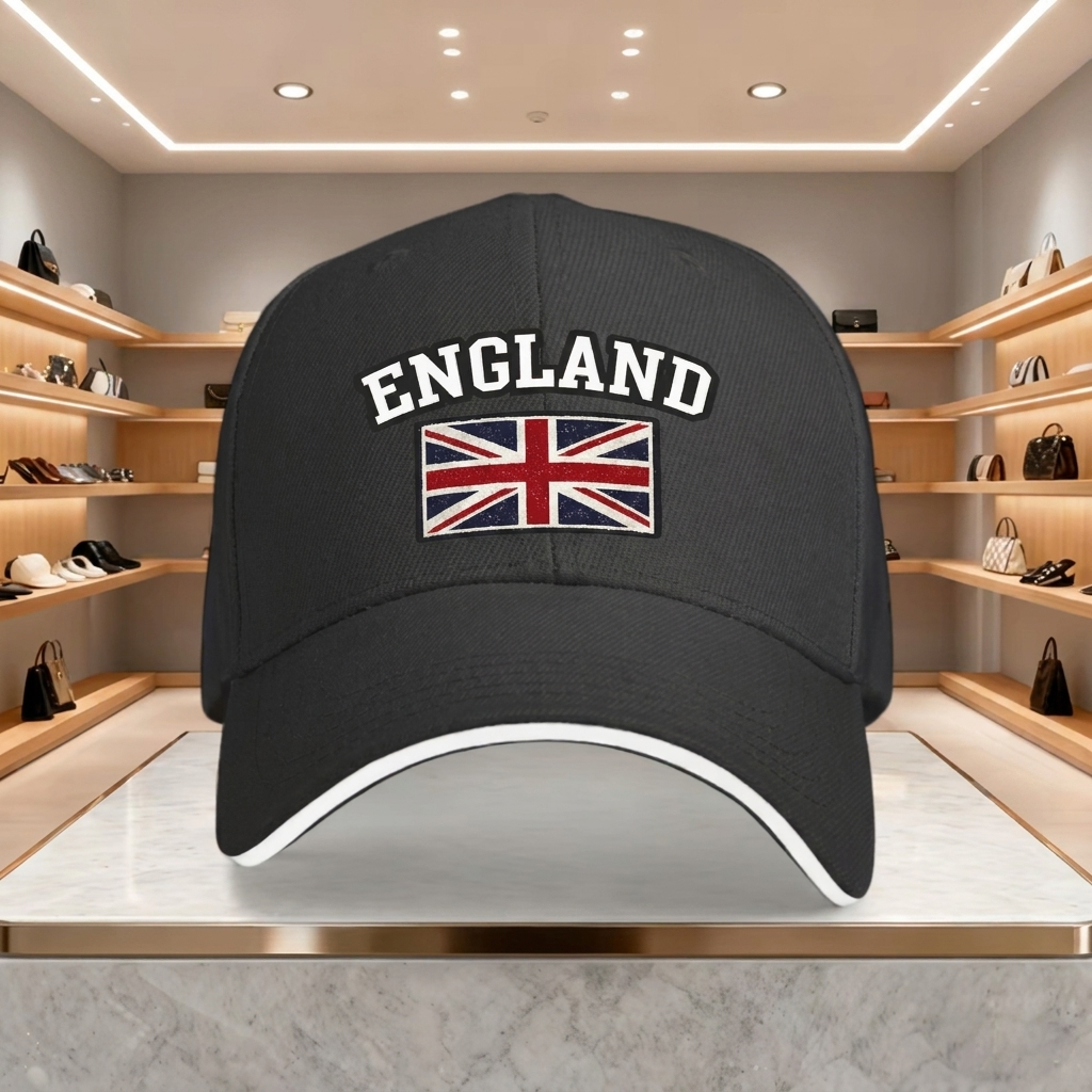 Hvit og rød England flagg baseballcap, unisex, justerbar for alle aktiviteter.