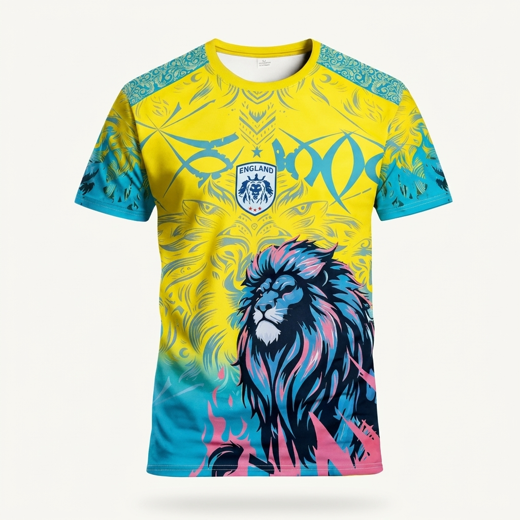 Menns England Løve Fotball T-skjorte i polyester, perfekt for supportere til WC2026. Vis din stolthet!