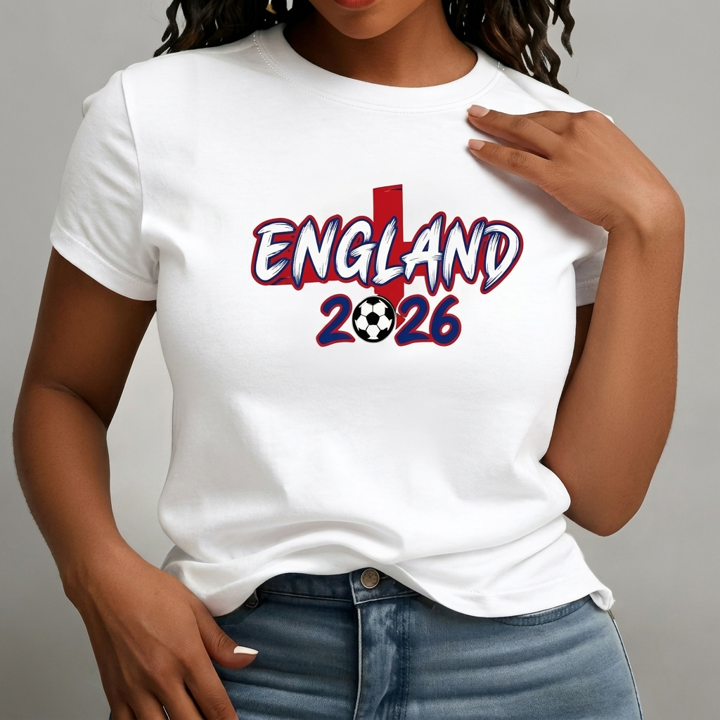 Kvinners England fotball T-skjorte med unikt graffiti-design. Perfekt for WC2026 supportere og streetwear.