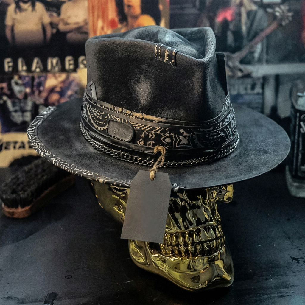 Komfortabel ullblanding hodeskallelue, håndlaget beanie i svart med unik skull-design.