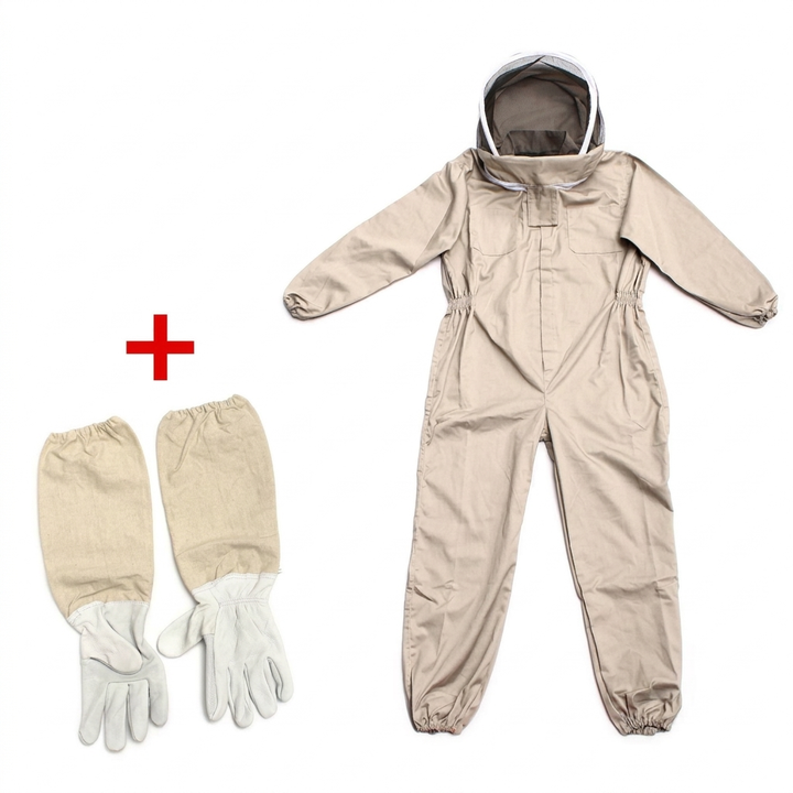 Profesjonell birøkterdrakt WC2026 med full ventilasjon og beskyttende birøkterhansker for sikker birøkt.