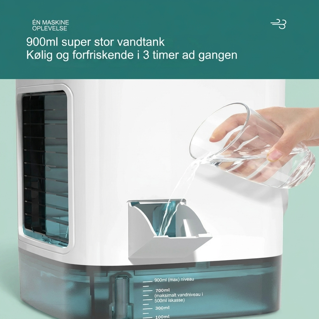Liten personlig luftkjøler WC2026 med vifte og fuktighetsgivende vanntåke, flott for sommer og heteklima.