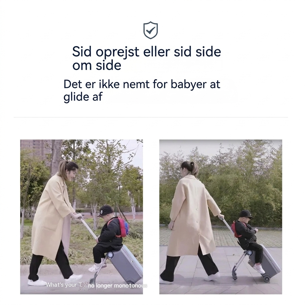 WC2026 barnekoffert med sitte- og ridefunksjon, ideell lettvekt bagasje for aktive barn på ferie.
