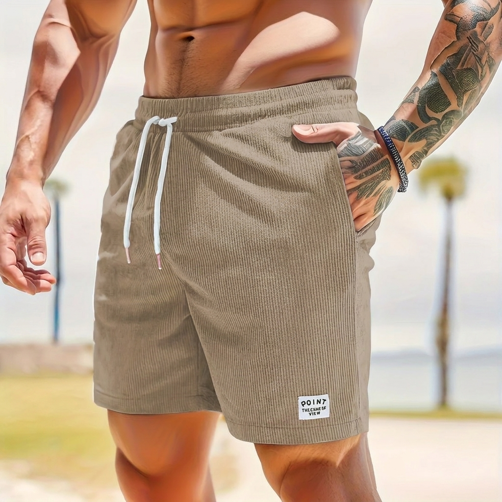 Myke blå herre snøringshorts for casual look; pustende og perfekte for varme dager.