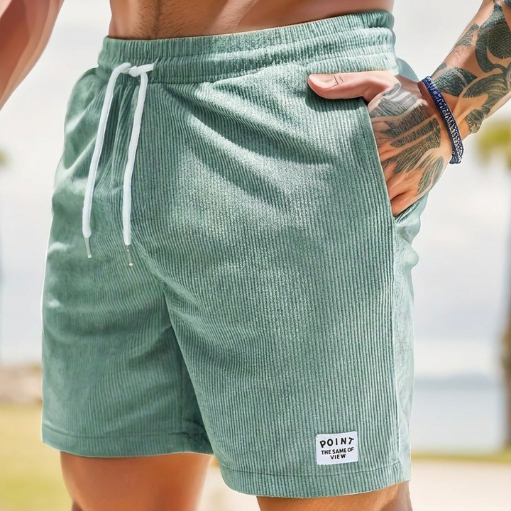 Menns komfortable snøringshorts i beige, ideelle for sommer & avslappet fritidsantrekk.
