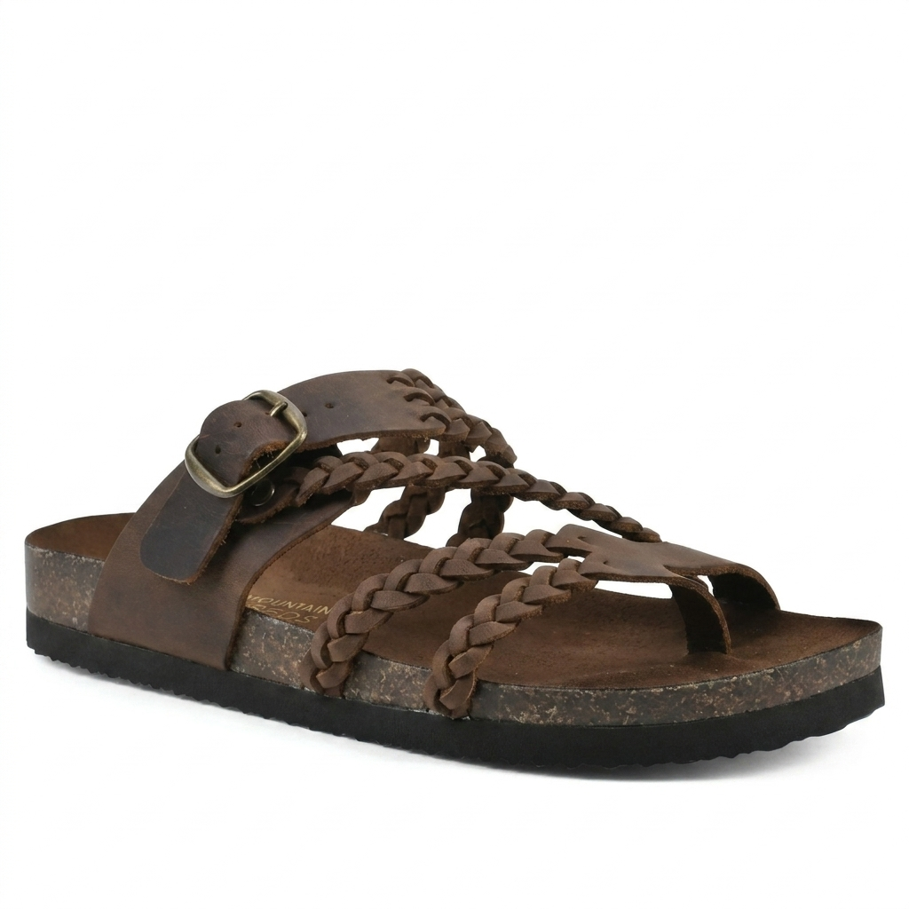 Sommersko for kvinner. Elegante vevde flate sandaler med myke reimer, ideelle for avslappede dager.