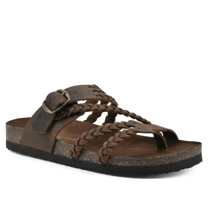 Sommersko for kvinner. Elegante vevde flate sandaler med myke reimer, ideelle for avslappede dager.
