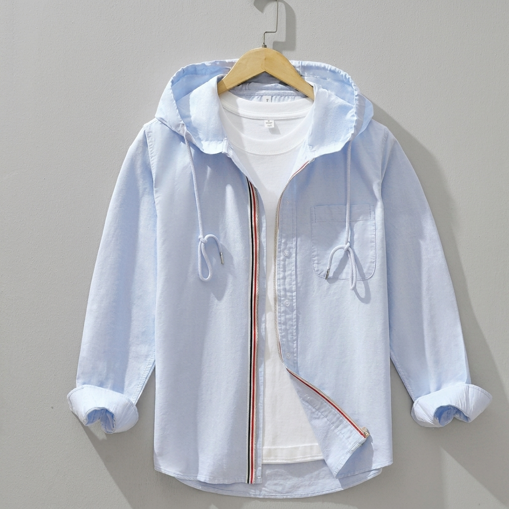 Moderne hvit skjortejakke til herre med lange ermer, perfekt for smart casual vår- og høstantrekk.