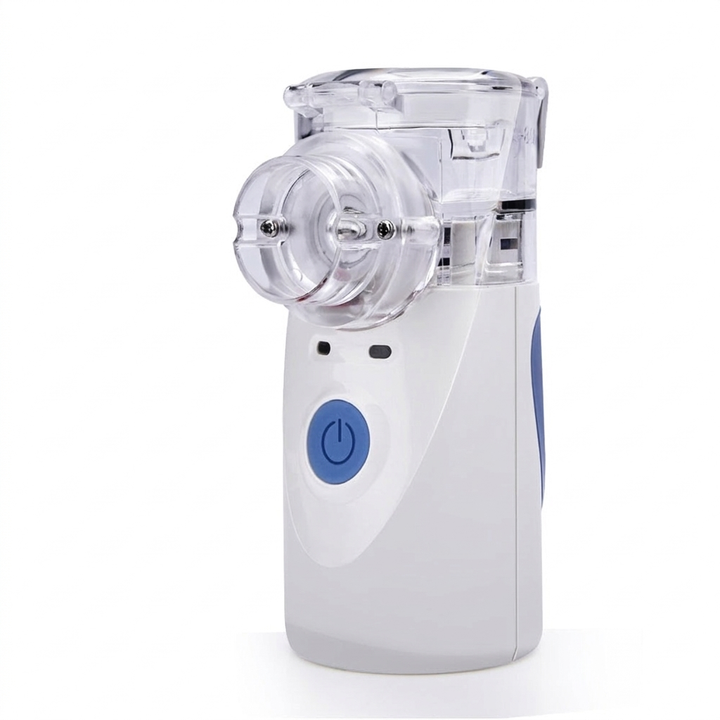 Kompakt ultralyds mesh-inhalator for astma og bronkitt. Effektiv nebulisator mot luftveisplager, medisinsk utstyr.