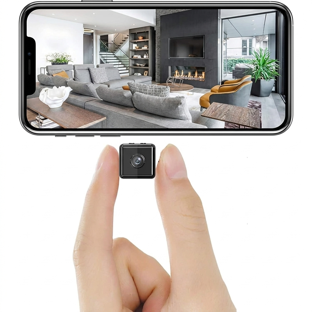 Diskret trådløst 1080P WiFi sikkerhedskamera med HD-opptak, nattsyn og bevegelsessensor for trygg overvåking.