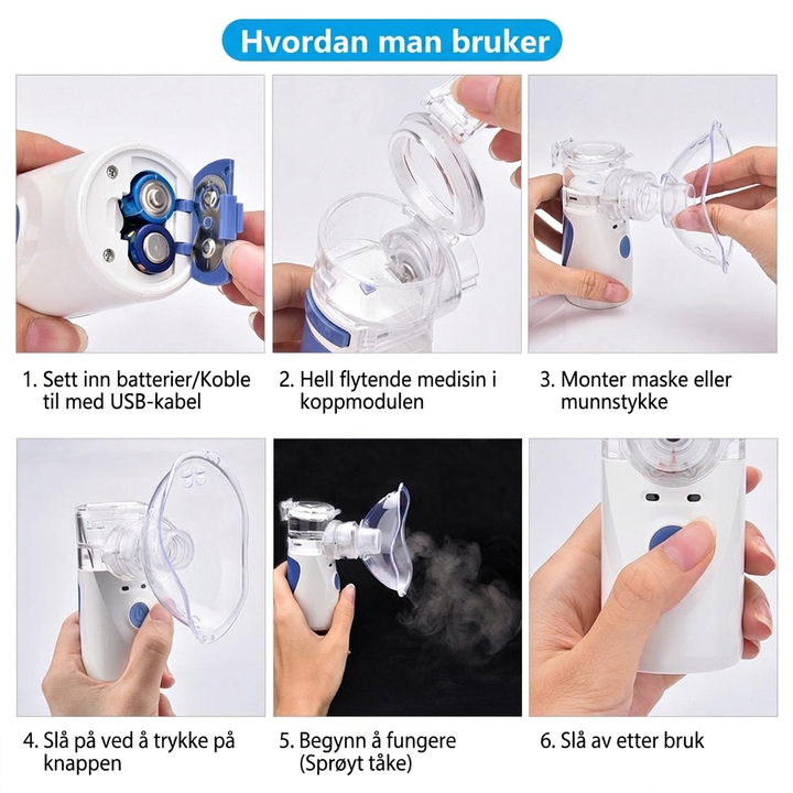 Kompakt ultralydforstøver med mesh-teknologi. Gir rask lindring for astma, bronkitt og luftveisproblemer.