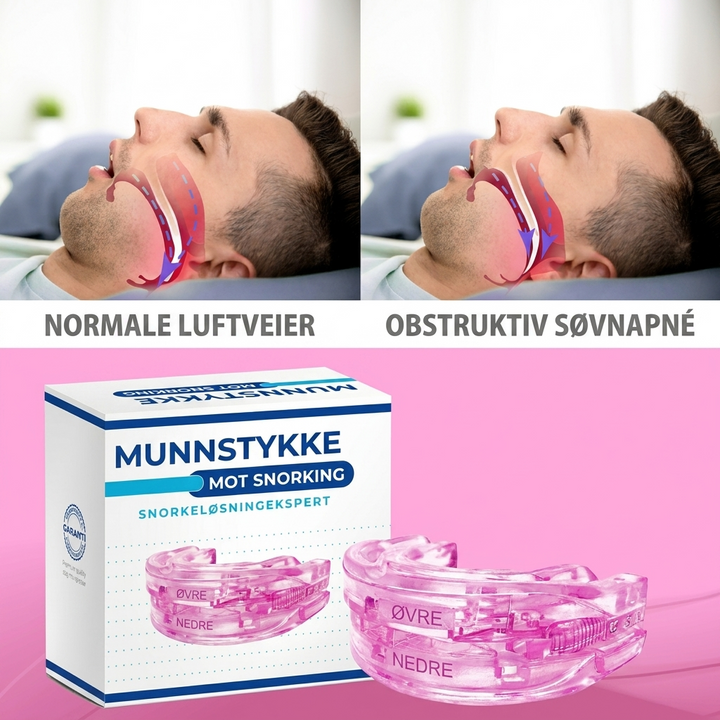 Enkel å bruke silikon munnbeskytter mot tanngnissing og snorking. Fremmer dypere, uforstyrret søvn.