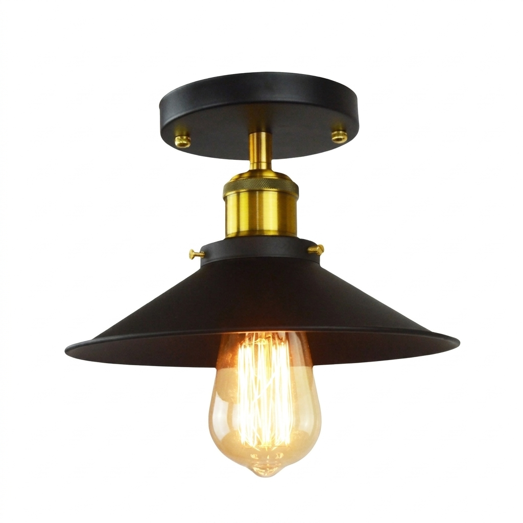 Svart industriell taklampe i jern med retro design. En stilfull pendellampe for moderne interiør.