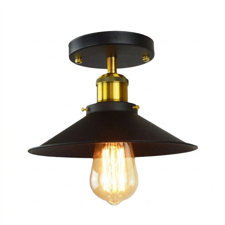 Svart industriell taklampe i jern med retro design. En stilfull pendellampe for moderne interiør.
