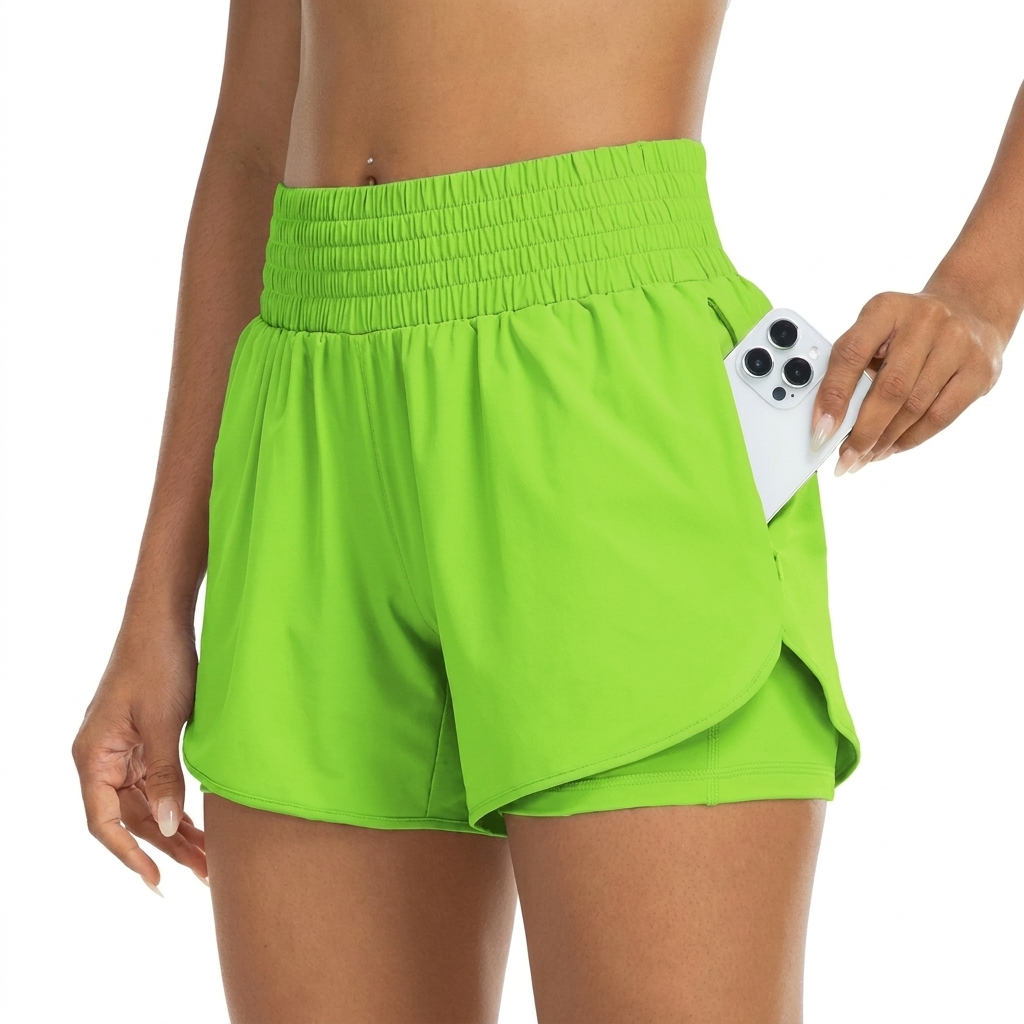 Dame yogashorts med høy midje, komfortabel og fleksibel passform. Ideell for aktivtøy og sommershorts.