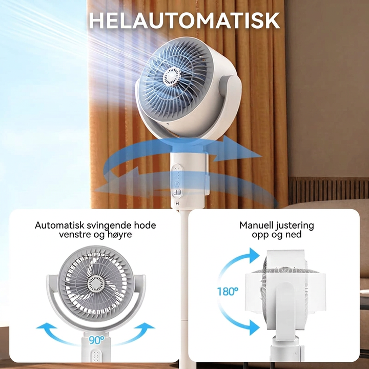 Moderne hvit gulvvifte, stillegående med fjernkontroll. Ideell vifte for hjemmet, soverom og kontor, USB-drevet.