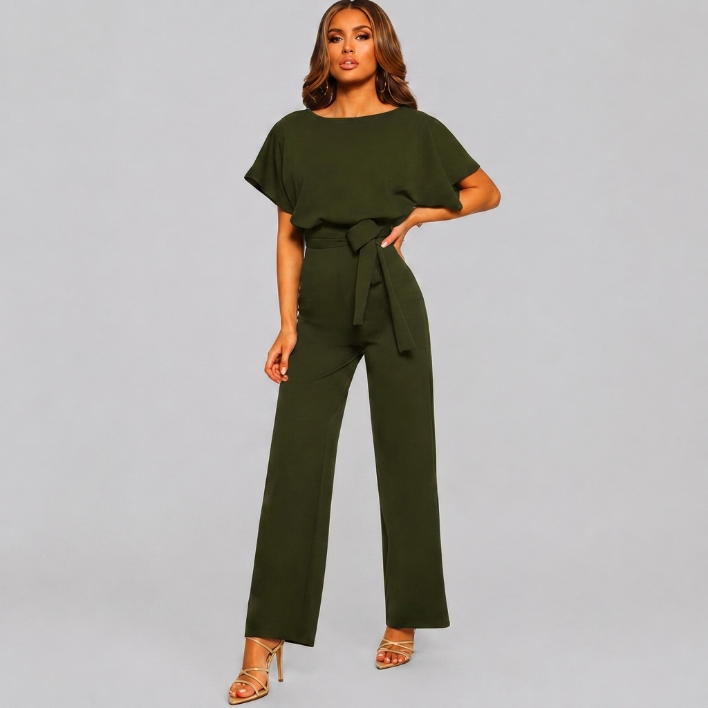 Stilig kortermet damejumpsuit med rett ben. Ideell for fritid og sommerantrekk, ettdels og komfortabel.