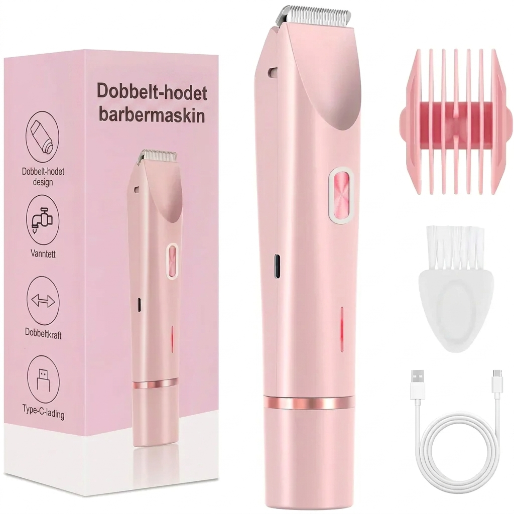 Kvinnes 2-i-1 dobbel hode elektrisk hårfjerner for glatt hud, perfekt for våt og tørr barbering. USB oppladbar.