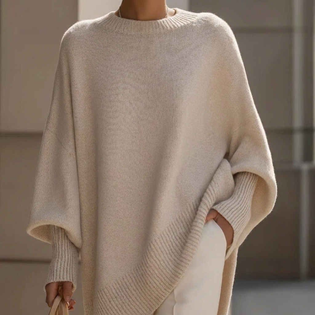 Stilig tykk damegenser med rund hals i myk strikk. Ideell høstgenser for en avslappet, moteriktig look.
