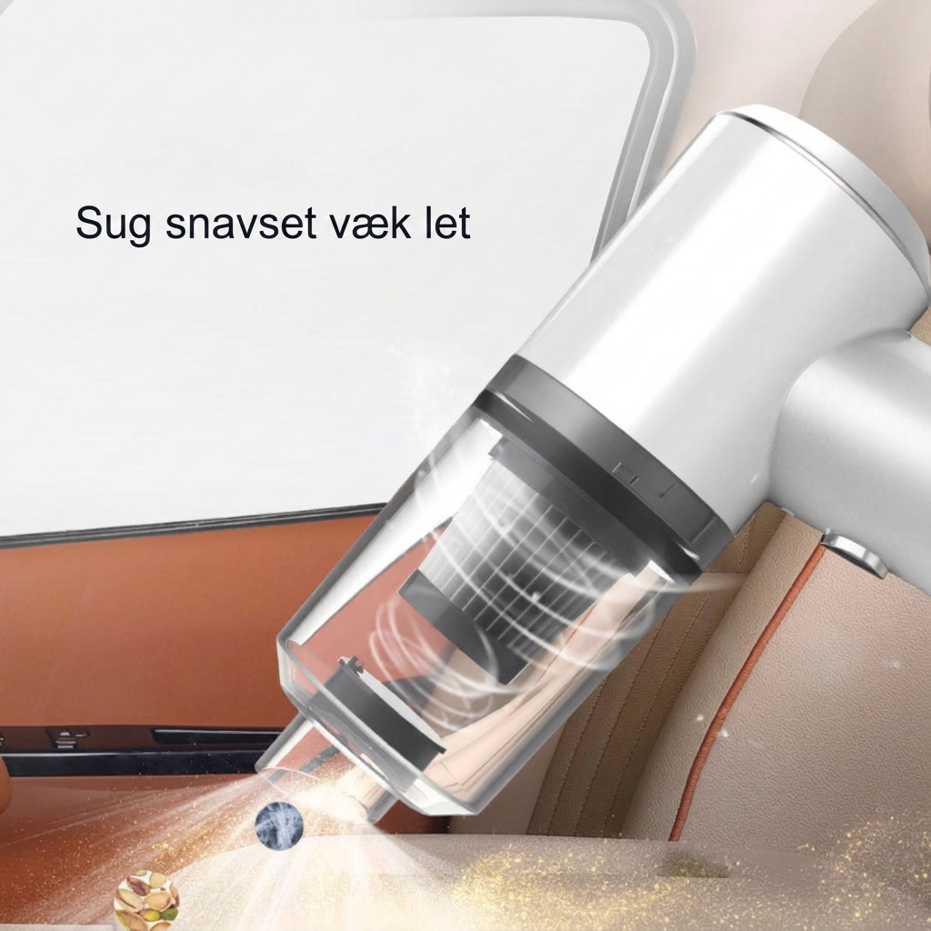 Allsidig trådløs bilstøvsuger. Kompakt design for enkel lagring og effektiv rengjøring hjemme, kontor eller bil.