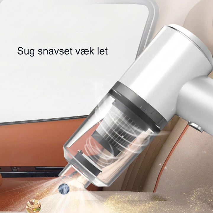 Allsidig trådløs bilstøvsuger. Kompakt design for enkel lagring og effektiv rengjøring hjemme, kontor eller bil.