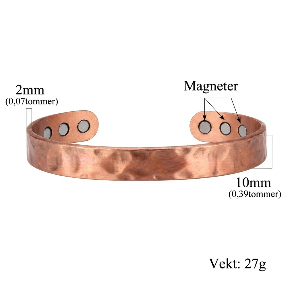 Klassisk rød kobber magnetarmbånd. Tidløs smykkegave med elegant vintage look for han og henne.