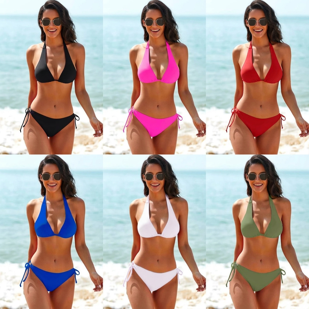 Dame Ensfarget Bikini Badedrakt med Stroppdetaljer