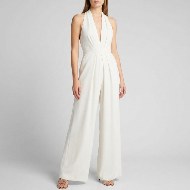 Stilig kvinners jumpsuit i halterneck modell med vide ben, moderne og behagelig moteplagg.