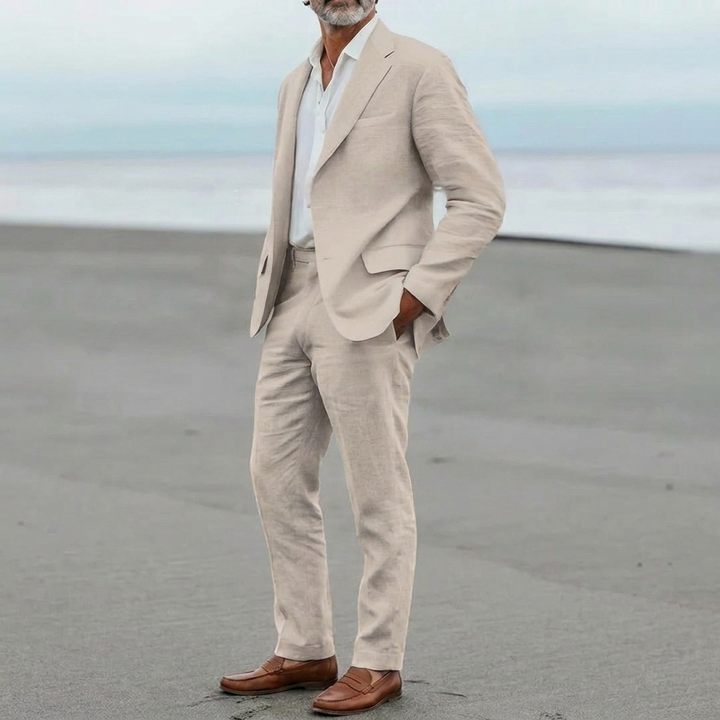 Elegant slim fit blazer og bukser sett for menn, perfekt for formelle og uformelle anledninger.