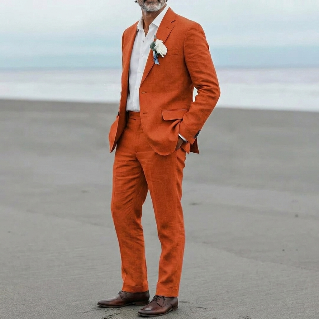 Smart casual herre sett med elegant blazer og matchende bukser. Komfortabelt og stilrent for menn.