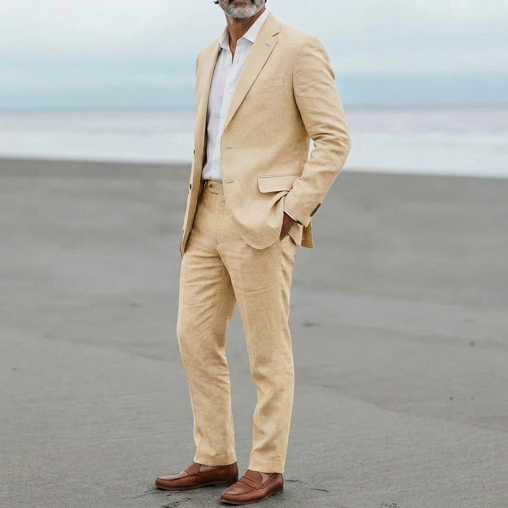 Elegant slim fit blazer og bukser sett for menn. Todelt dress-sett for smart casual og formell bruk.