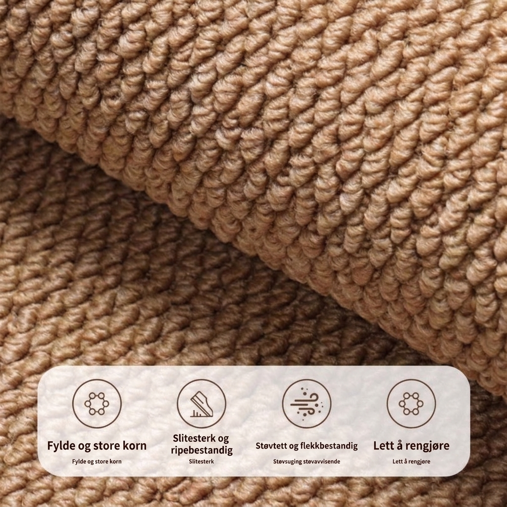 Detalj av myk, lett luksuriøs beige gulvmatte. Perfekt som moderne hjemmedekor i stue eller gang.