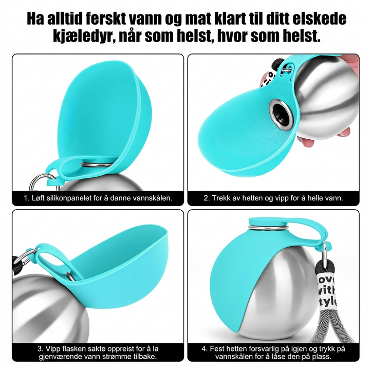 Hold hunden hydrert med denne slitesterke, bærbare hundevannflasken i rustfritt stål.