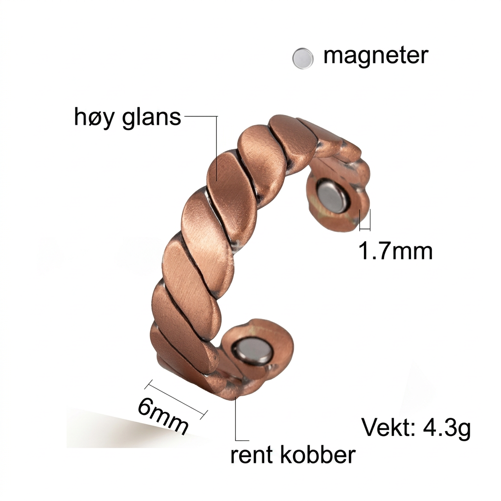 Elegant unisex kobberring, justerbar for perfekt passform. Magnetisk design for komfortabelt hverdagsbruk.