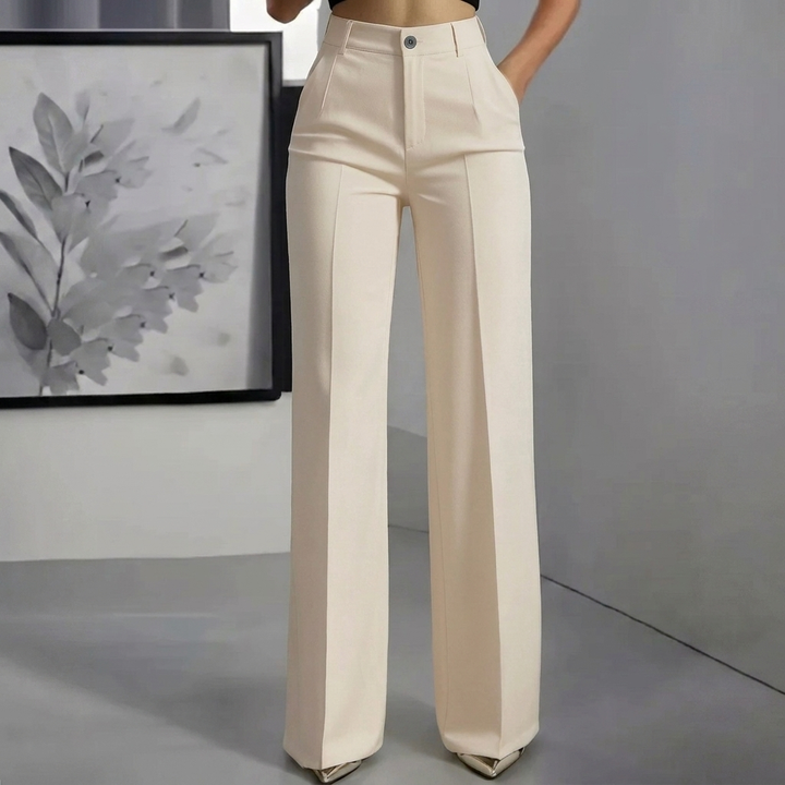 Elegante, minimalistiske damebukser i ensfarget polyester. Komfortable for kontor, hverdag og fritid.