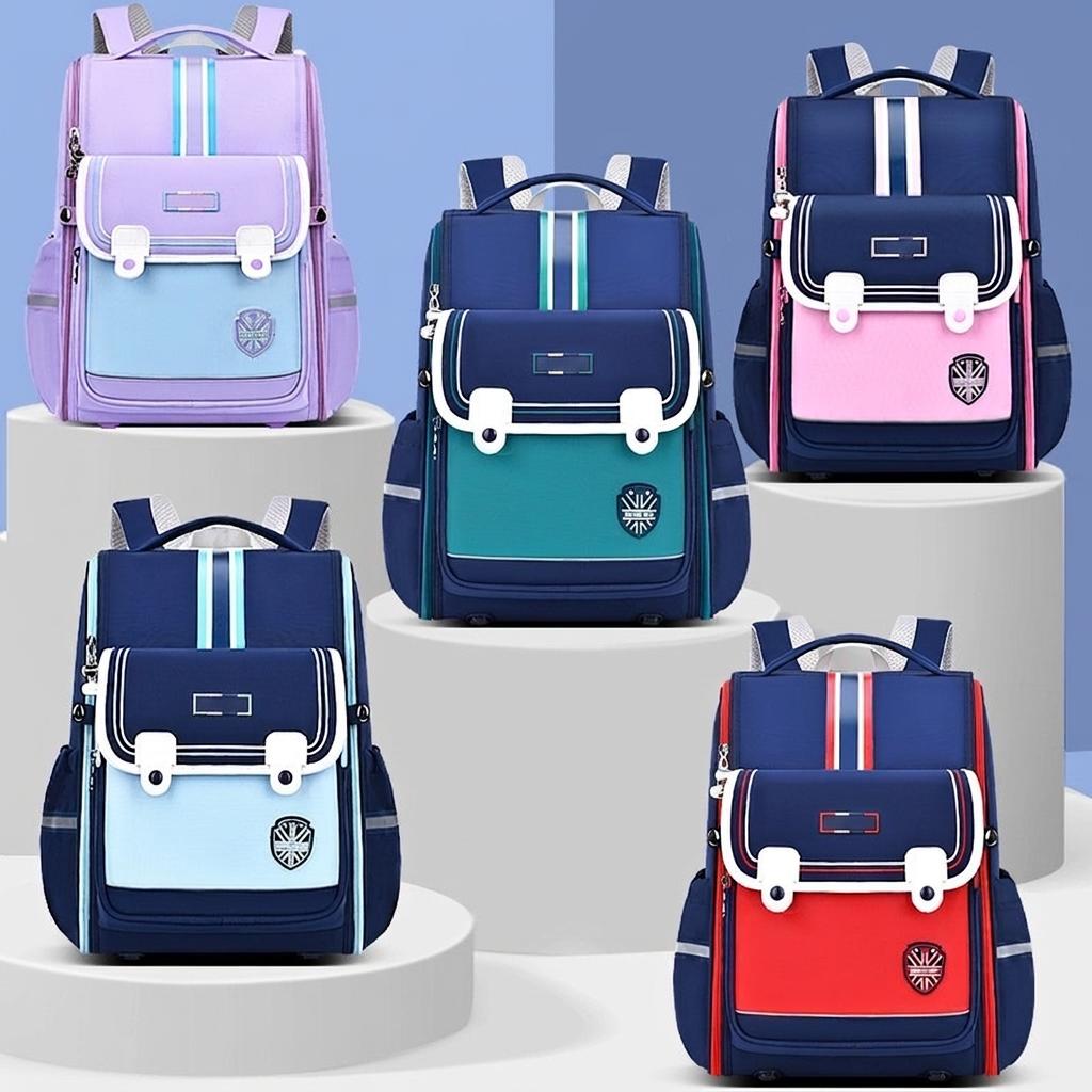 Fargerik skolesekk for jenter, ergonomisk design med ryggbeskyttelse for barneskolebruk.
