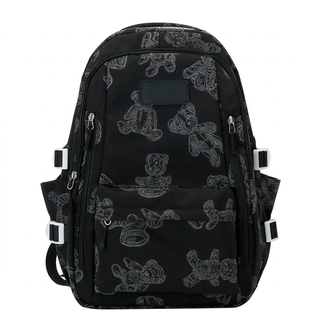 Svart unisex canvas ryggsekk med praktisk glidelås. Ideell som skoleryggsekk, arbeidssekk eller reiseveske.