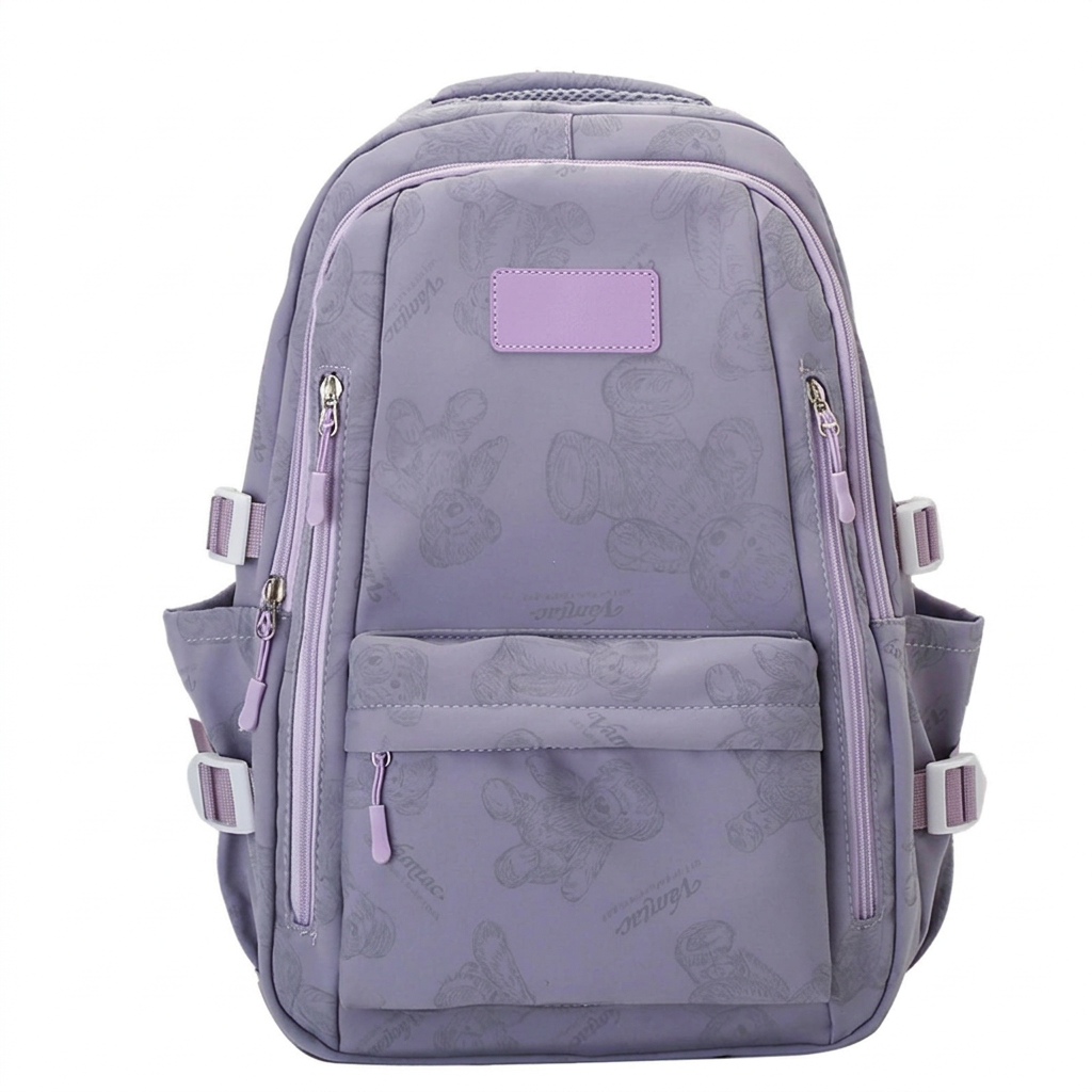 Blå canvas skoleryggsekk med glidelås. Robust unisex design for studenter og hverdagslig bruk.
