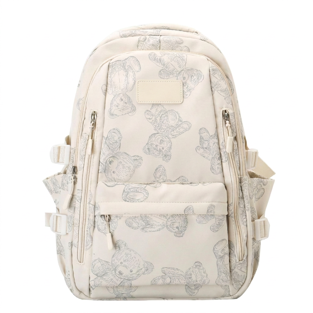 Unisex beige canvas ryggsekk med glidelås. Perfekt hverdagssekk for student, reise eller jobb.