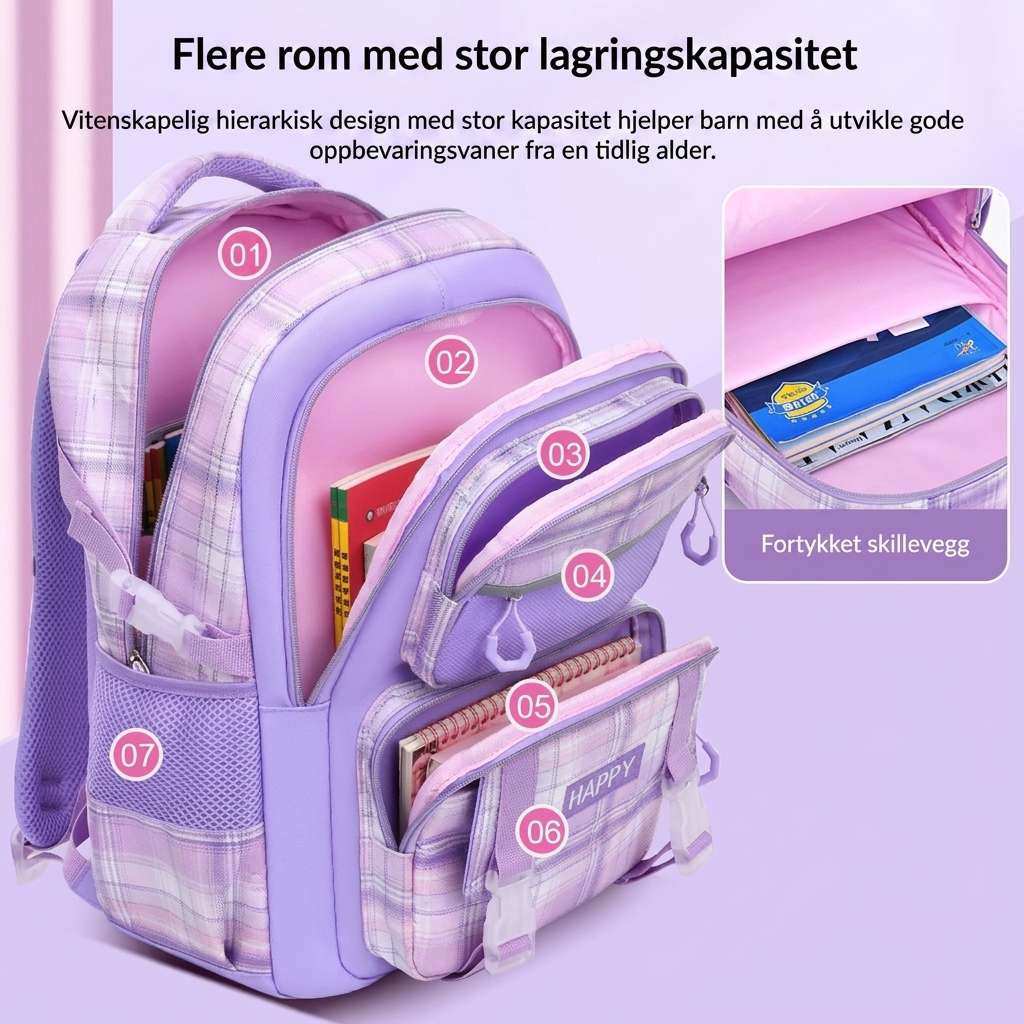 Komfortabel jenteskolesekk for daglig bruk. Ergonomisk designet ryggsekk for skole, fritid og en aktiv livsstil.