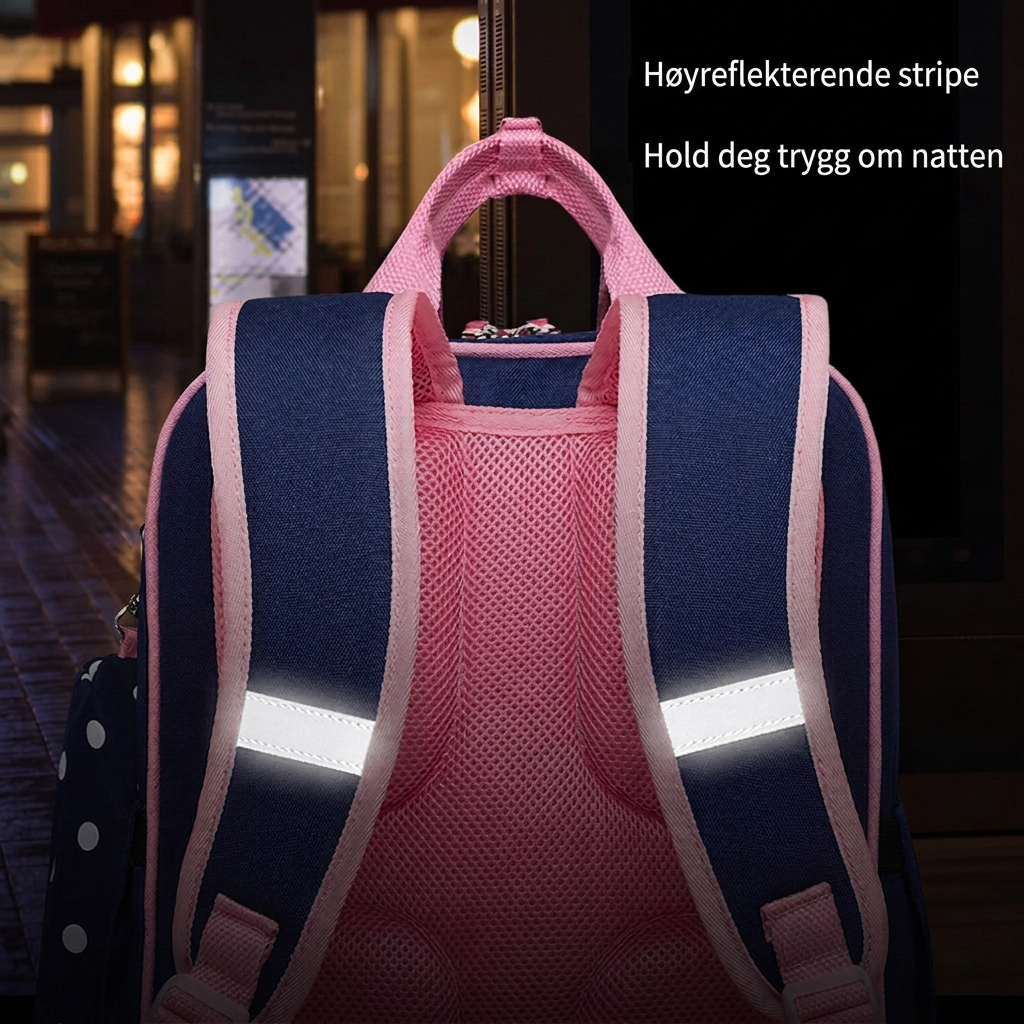 Munter barnesekk i flere friske farger; en fargerik sekk for både jenter og gutter til skole og reise.