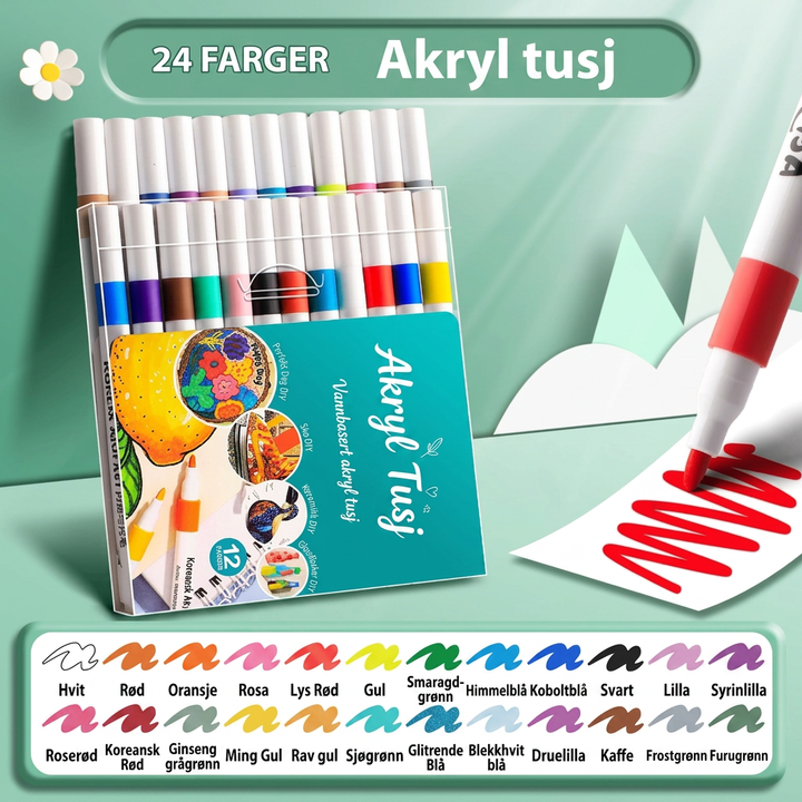 Kreative akrylpenner for barn og skoleprosjekter, perfekt for fargerik tegning og hobbyaktiviteter.