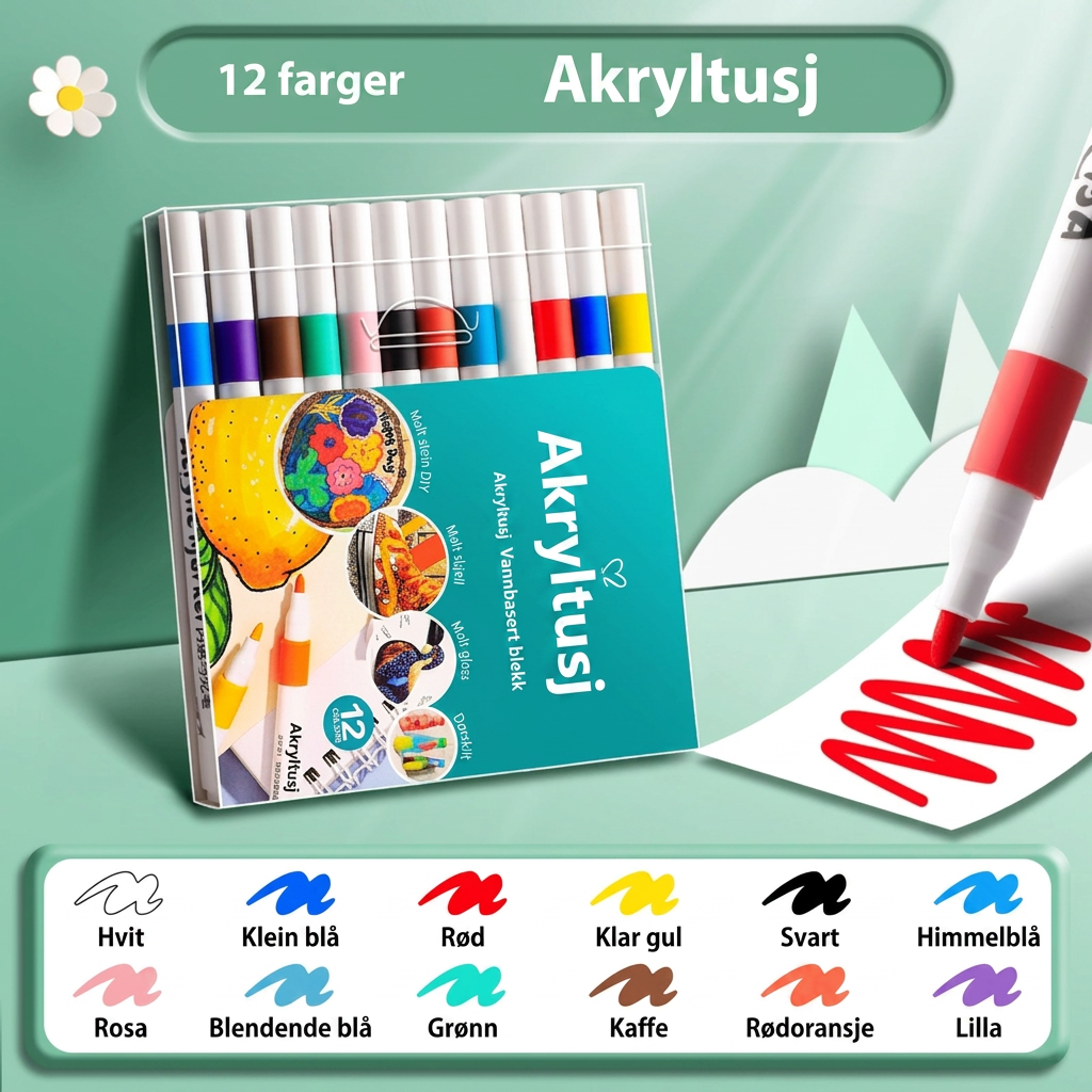 Stort sett med fargerike akrylpenner, ideelt for kreative tegne-, male- og DIY-prosjekter.