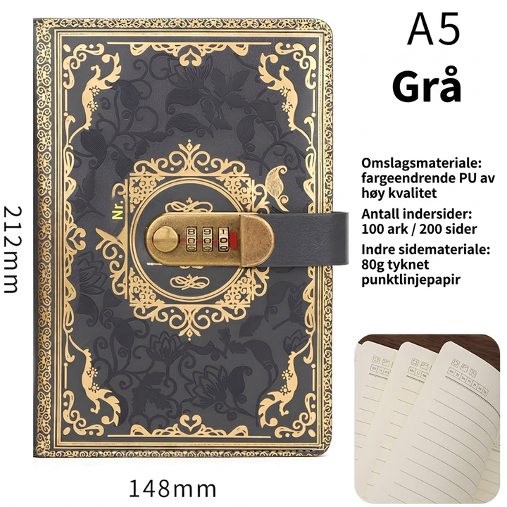 Ideell gaveidé: A5 dagbok med passordlås, perfekt for den som verdsetter personlig skriving.