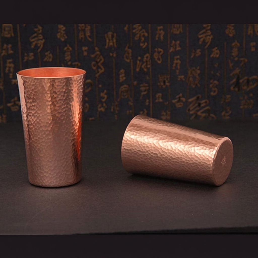 Elegant kobberkopp med unik hamret tekstur. Håndlaget metallkopp, perfekt for drikke, kaffe og te.